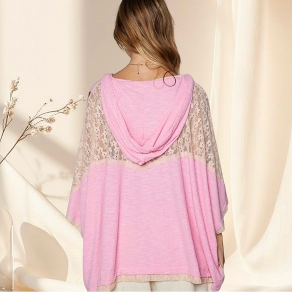POL Pink Petals Lace Hoodie | Bohemian Patchwork Top - Picture 4 of 6